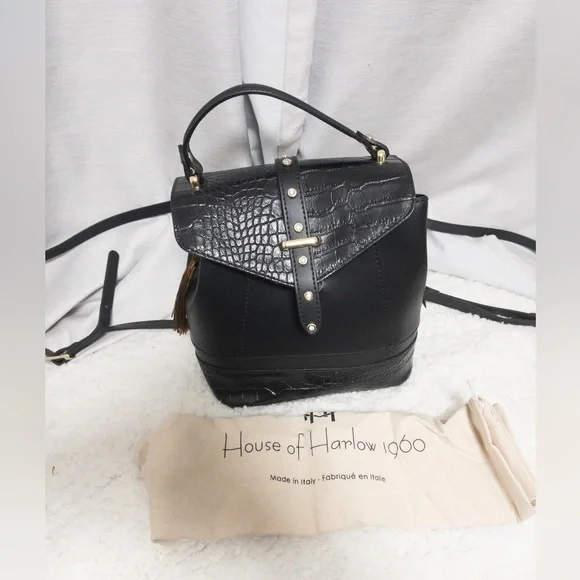 Italian House of Harlow 1960 Black Leather Backpack s-l400.jpg main image 4